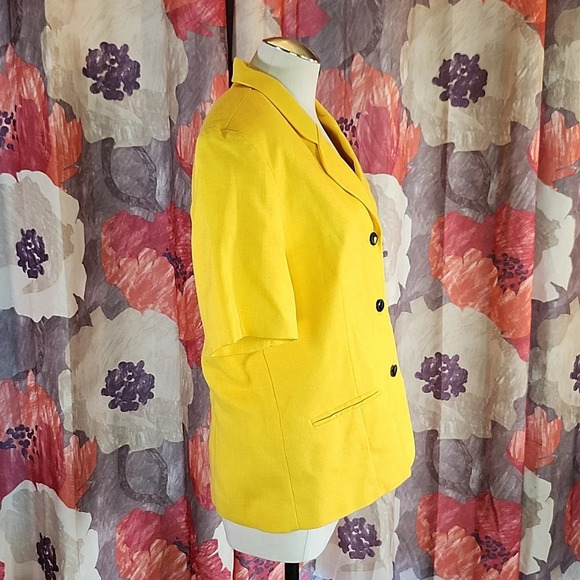 Vintage Katie Brooke Yellow Three Button Jacket Blazer 14 - Picture 5 of 10